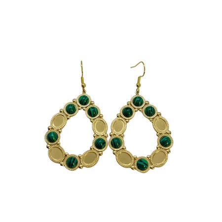 earrings steel gold oval with green stone2